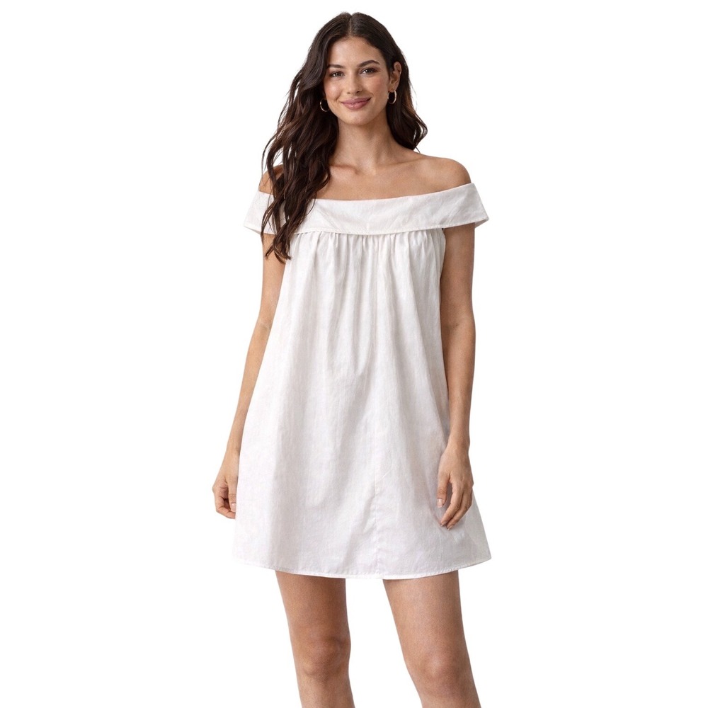 Paper London White Wave Dress‎ Off Shoulder Cotton Mini Dress US 8 UK 12